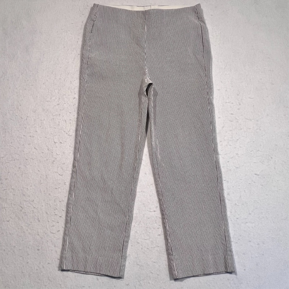 Chico's Seersucker Cropped Pants Striped Pull On‎ Elastic Waist Size 00 US XS/2